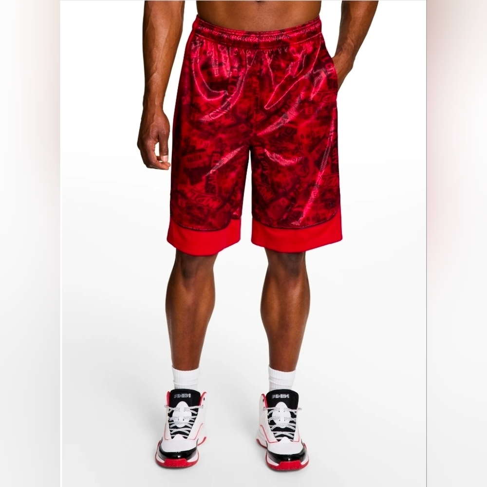 AND1 NEW All City Basketball Shorts - Red/Black Graphic - Size 2XL - 11" Inseam